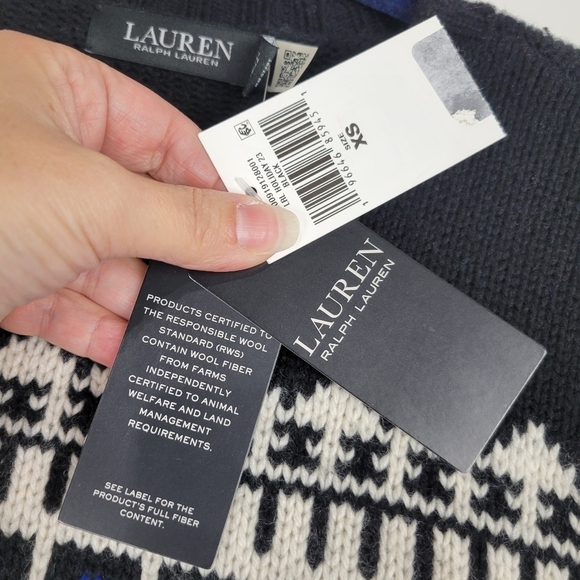 NWT LAUREN Ralph Lauren Fair Isle Sweater Wool Blend in Black Blue Cream Size XS - Picture 12 of 13